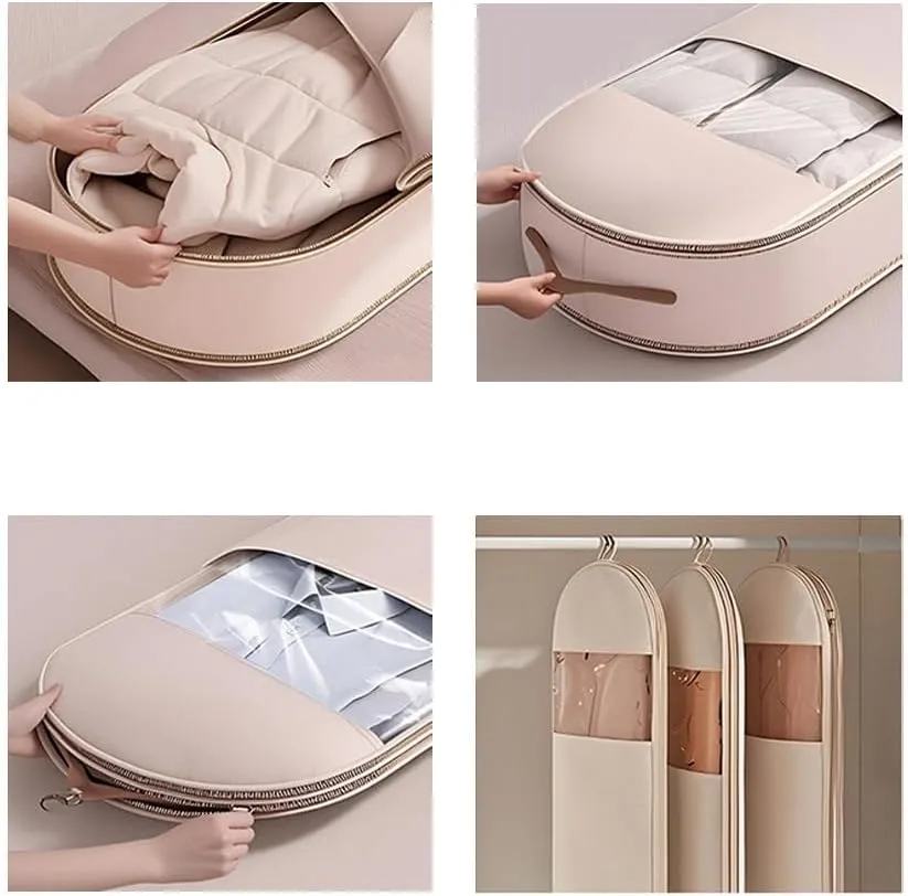 Otherwise Garment Bag, 2025 Space Saving Hanging Garment Bag with Self Compression Zipper, Dust Cover Clothes Bags for Down Coat (Beige, Large)
