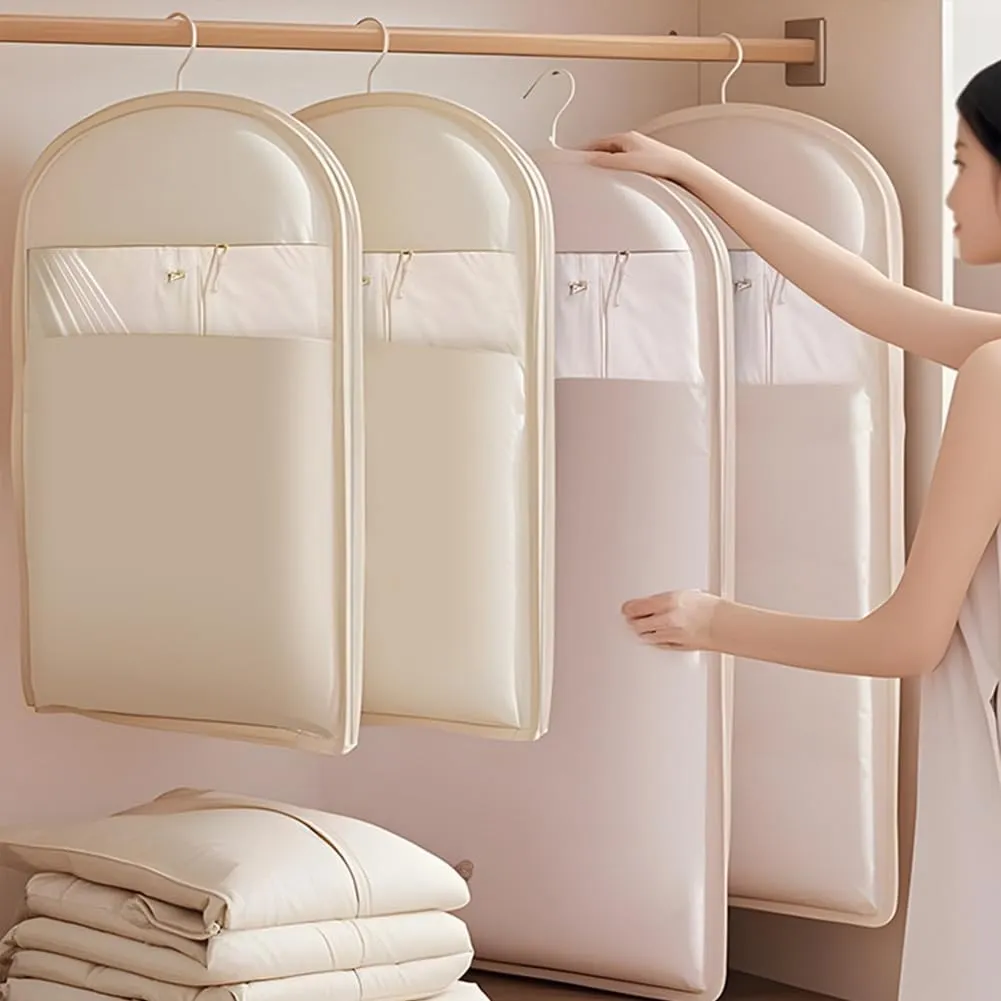 Otherwise Garment Bag, 2025 Space Saving Hanging Garment Bag with Self Compression Zipper, Dust Cover Clothes Bags for Down Coat (Beige, Large)