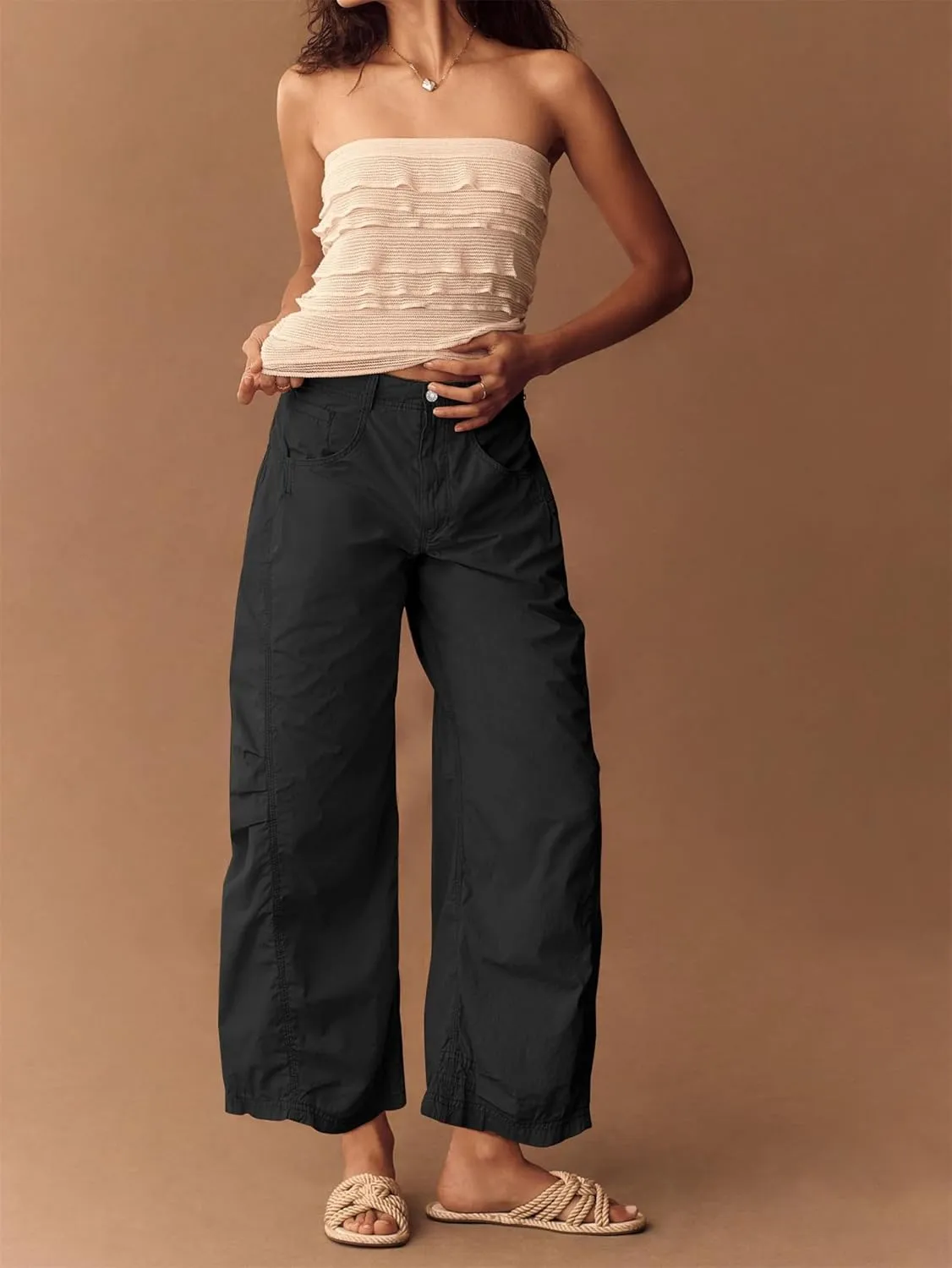 Parachute Pants Woman Lightweight Barrel Pants Casual Low Rise Wide Leg Dance Jogger Sweatpants Party