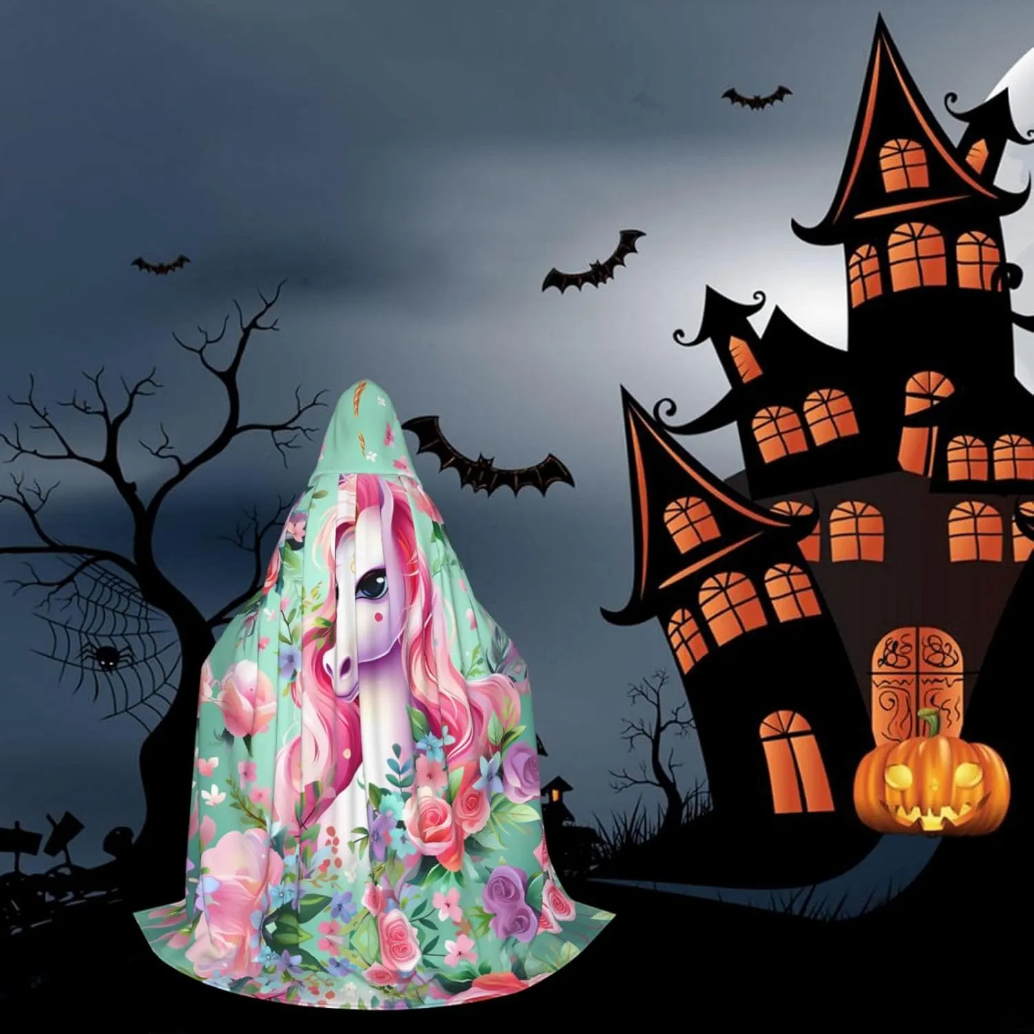 Pink Unicorn Hood Cloak,Hooded Cape Cloak,Halloween Witch Wizard Raven Vampire Cosplay