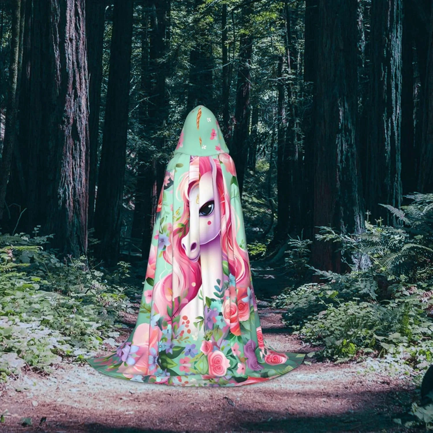 Pink Unicorn Hood Cloak,Hooded Cape Cloak,Halloween Witch Wizard Raven Vampire Cosplay