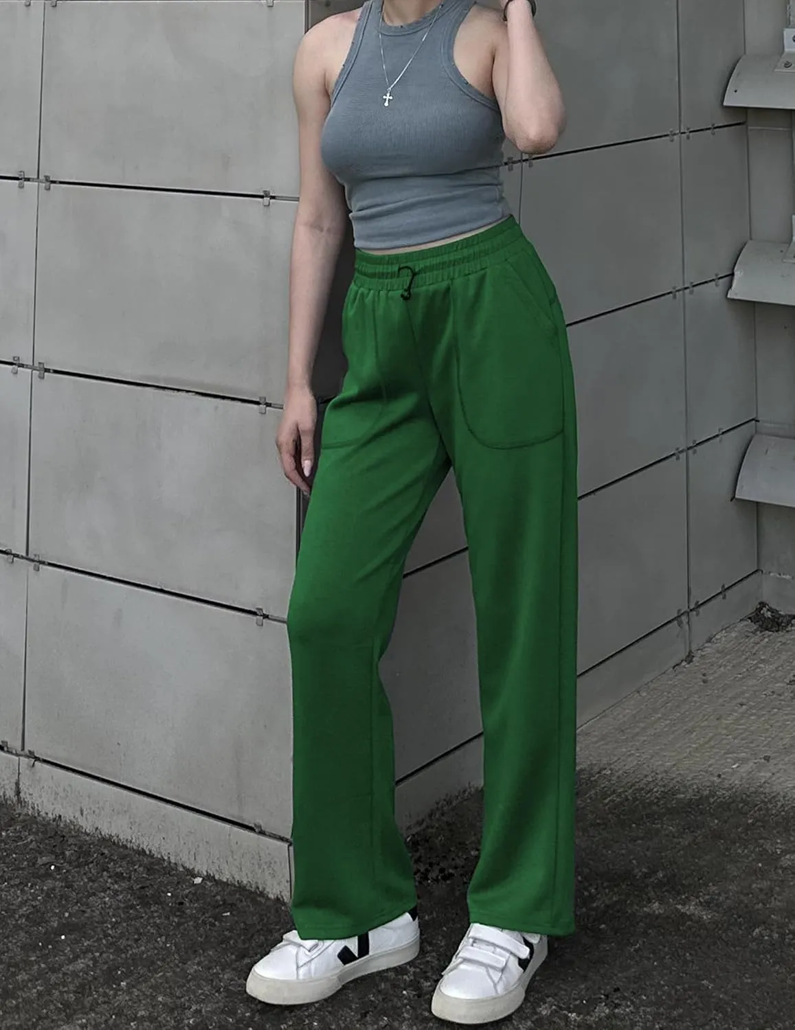 PINSPARK Womens Straight Leg Sweatpants Casual Athletic Workout Pants Stretch Soft Lounge Pants with Pockets