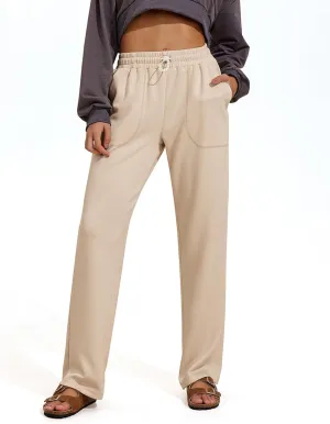 PINSPARK Womens Straight Leg Sweatpants Casual Athletic Workout Pants Stretch Soft Lounge Pants with Pockets