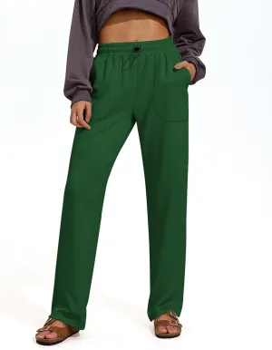 PINSPARK Womens Straight Leg Sweatpants Casual Athletic Workout Pants Stretch Soft Lounge Pants with Pockets