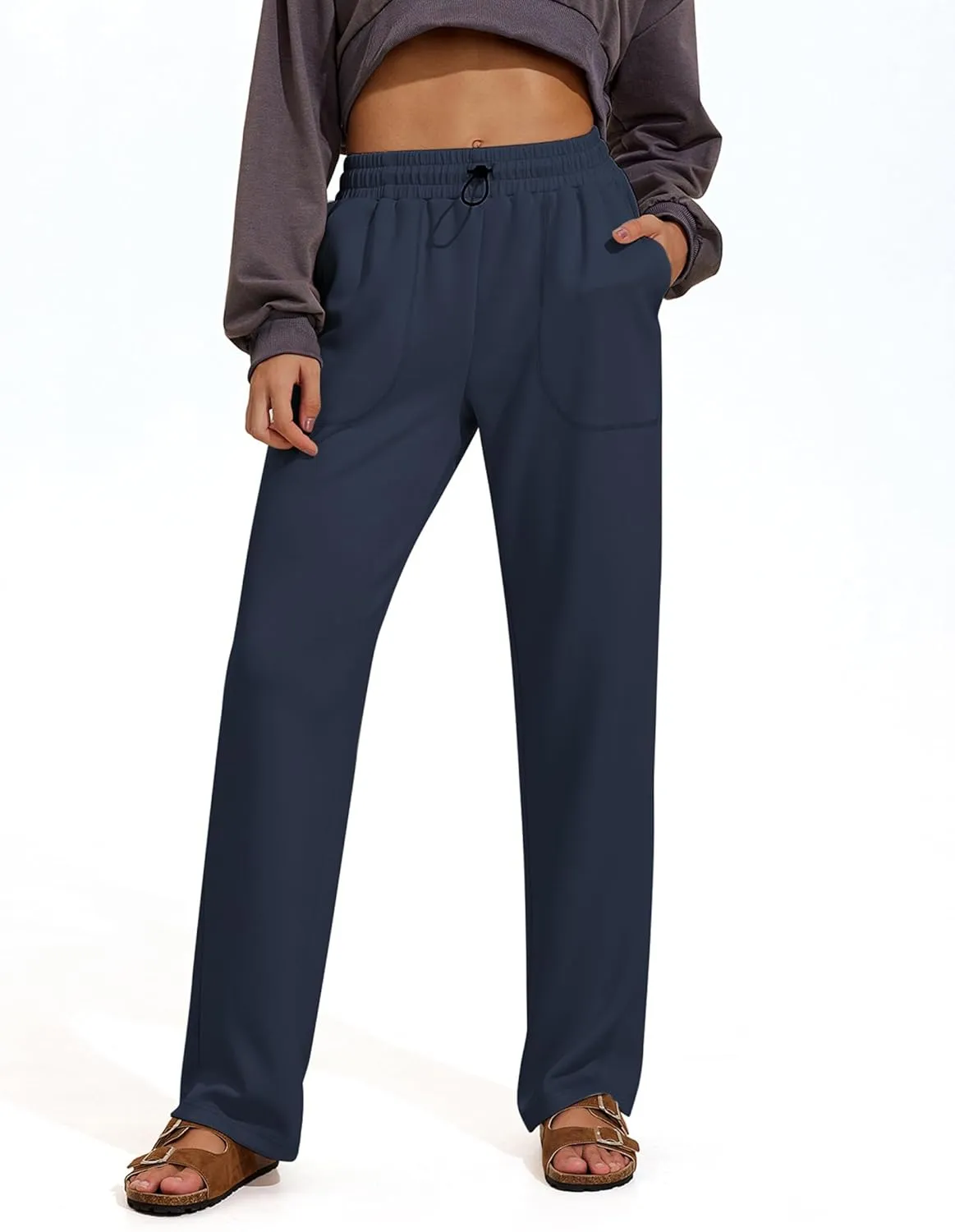 PINSPARK Womens Straight Leg Sweatpants Casual Athletic Workout Pants Stretch Soft Lounge Pants with Pockets