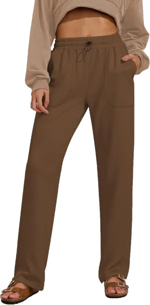 PINSPARK Womens Straight Leg Sweatpants Casual Athletic Workout Pants Stretch Soft Lounge Pants with Pockets
