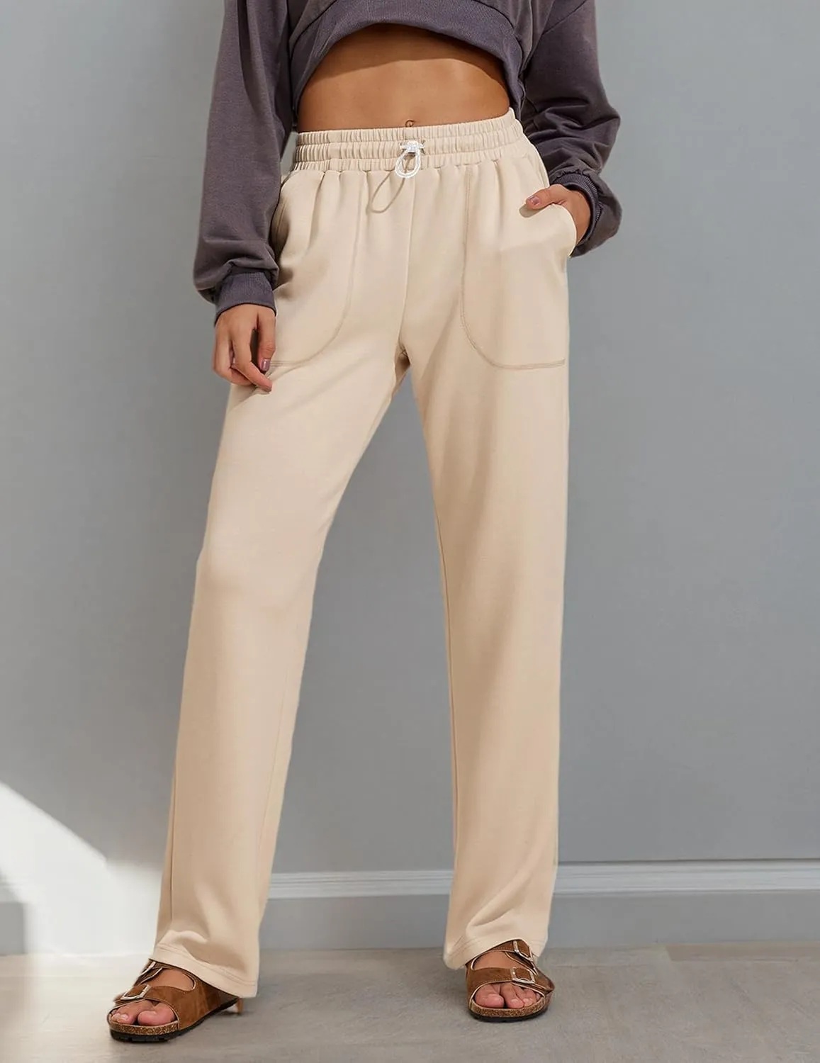 PINSPARK Womens Straight Leg Sweatpants Casual Athletic Workout Pants Stretch Soft Lounge Pants with Pockets