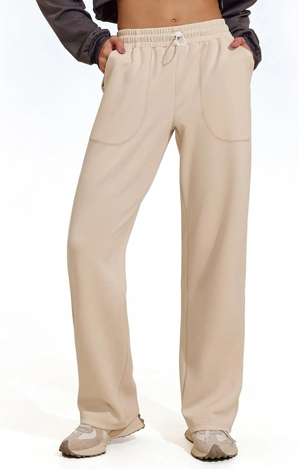 PINSPARK Womens Straight Leg Sweatpants Casual Athletic Workout Pants Stretch Soft Lounge Pants with Pockets