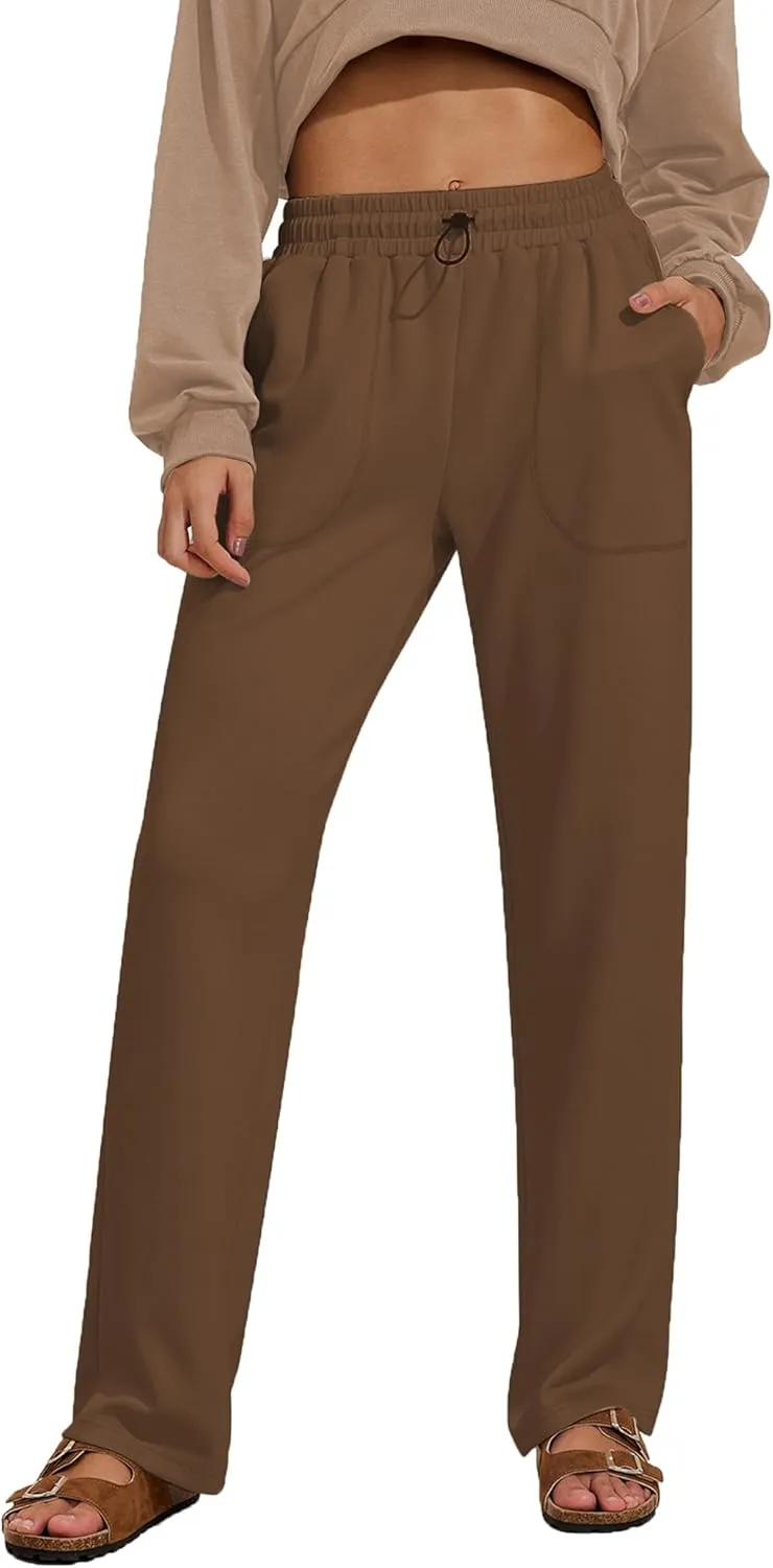 PINSPARK Womens Straight Leg Sweatpants Casual Athletic Workout Pants Stretch Soft Lounge Pants with Pockets