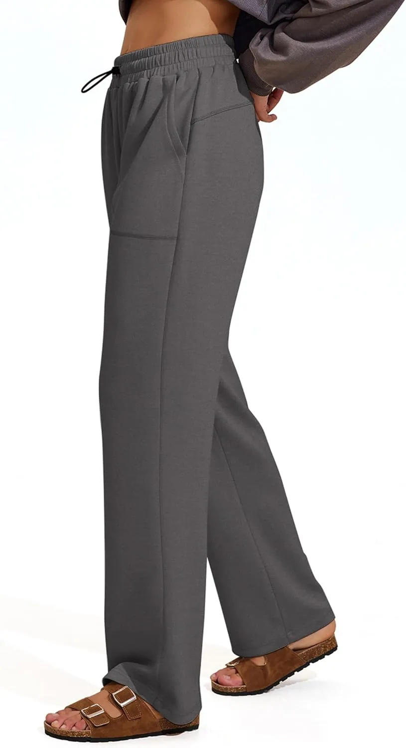 PINSPARK Womens Straight Leg Sweatpants Casual Athletic Workout Pants Stretch Soft Lounge Pants with Pockets