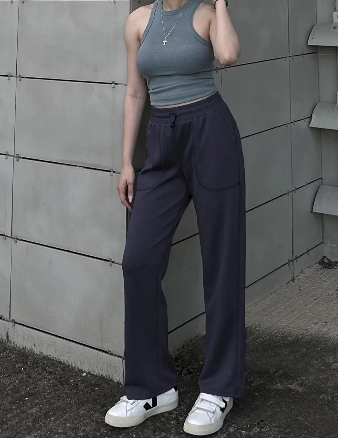 PINSPARK Womens Straight Leg Sweatpants Casual Athletic Workout Pants Stretch Soft Lounge Pants with Pockets