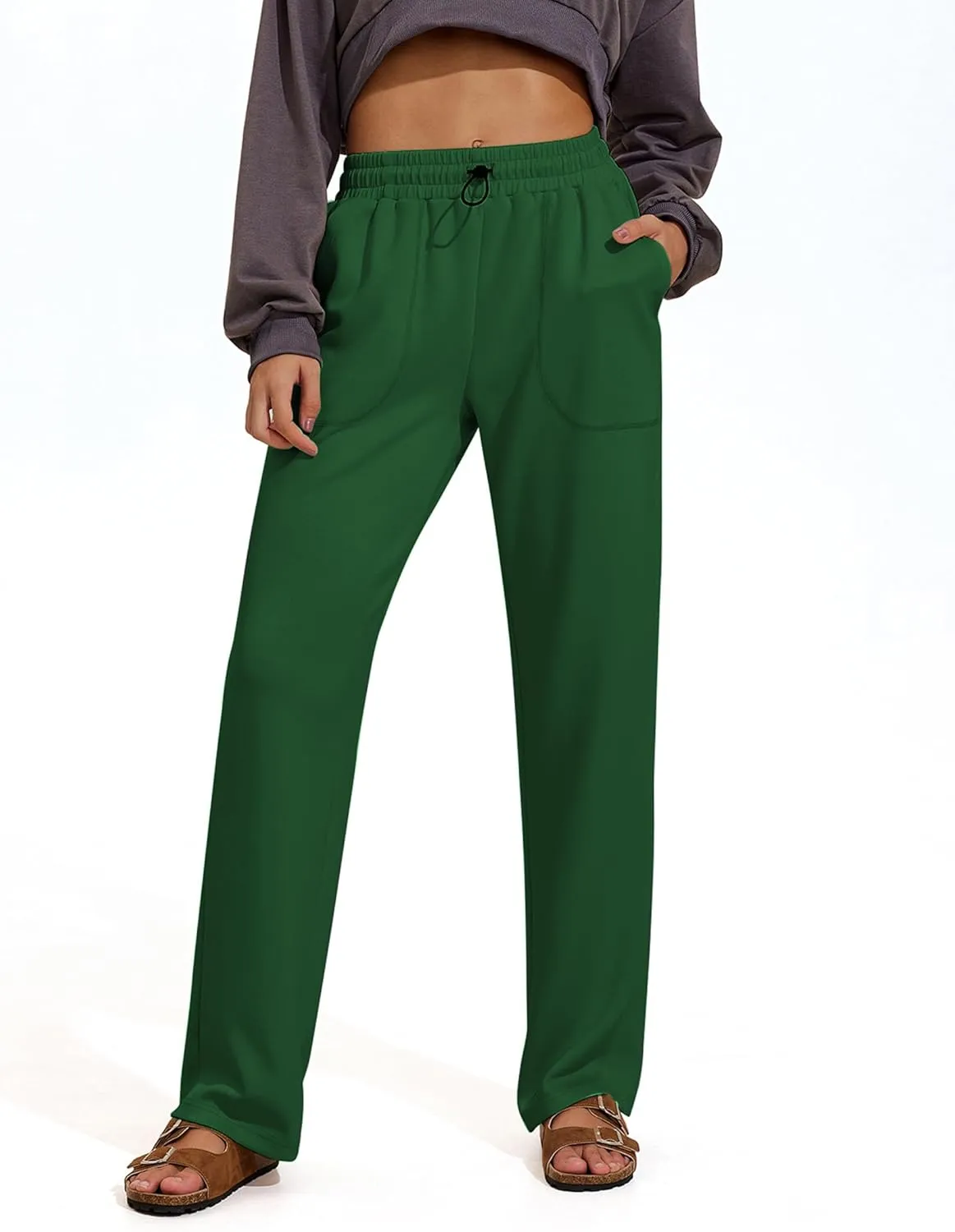 PINSPARK Womens Straight Leg Sweatpants Casual Athletic Workout Pants Stretch Soft Lounge Pants with Pockets