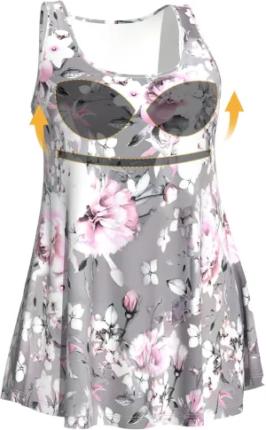 Plus Size Tank Tops with Built in Bras for Women Sleeveless Casual Floral Print Cami