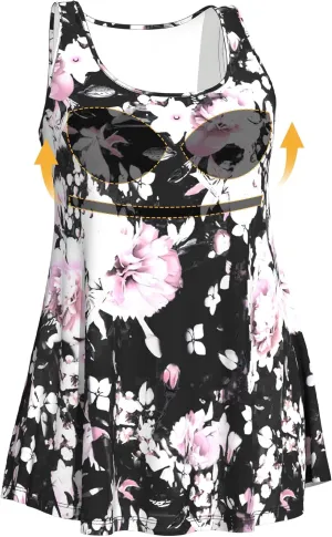 Plus Size Tank Tops with Built in Bras for Women Sleeveless Casual Floral Print Cami