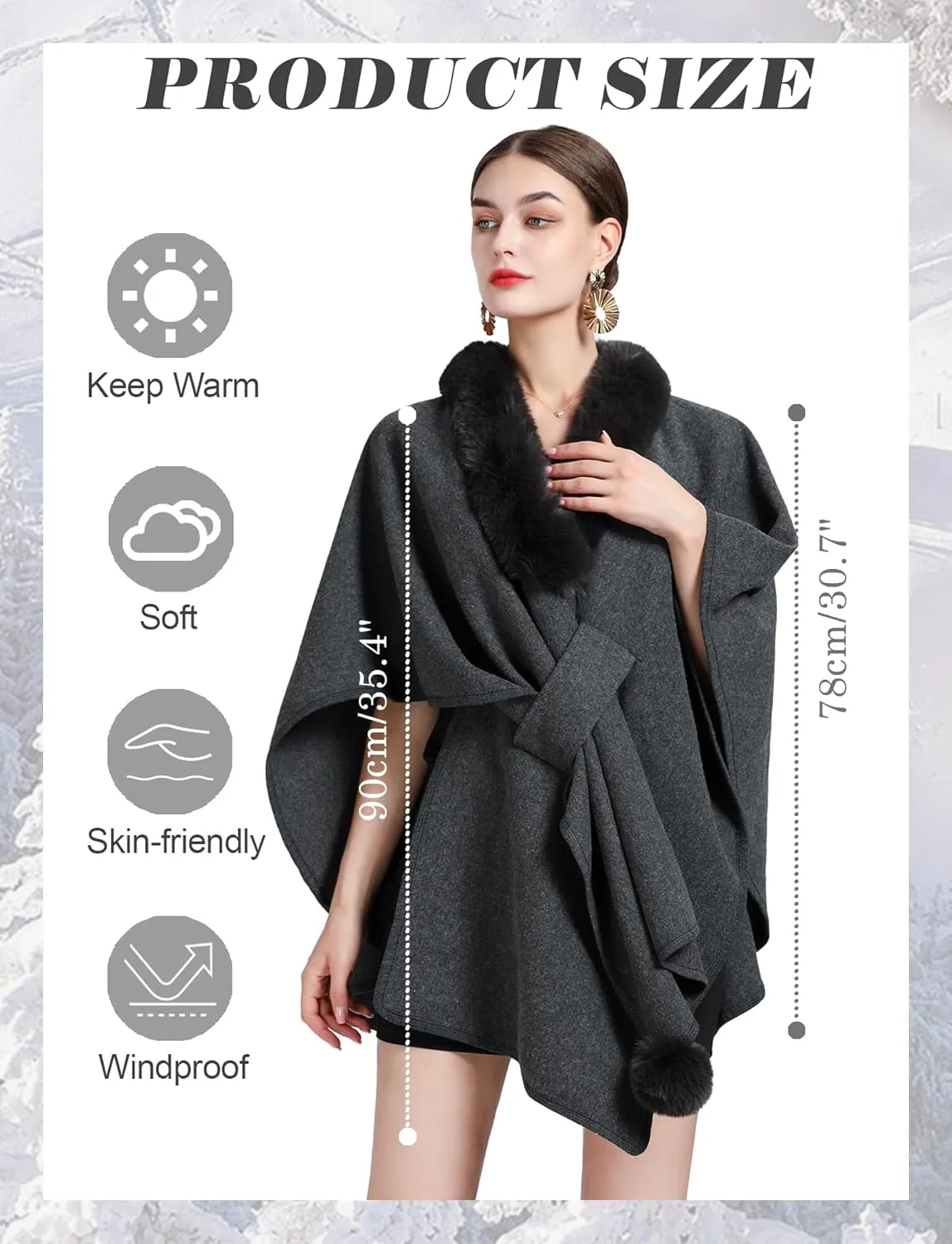 Plush Collar Shawl Elegant Poncho Loose Cape Stylish Cloak Open Front Coat