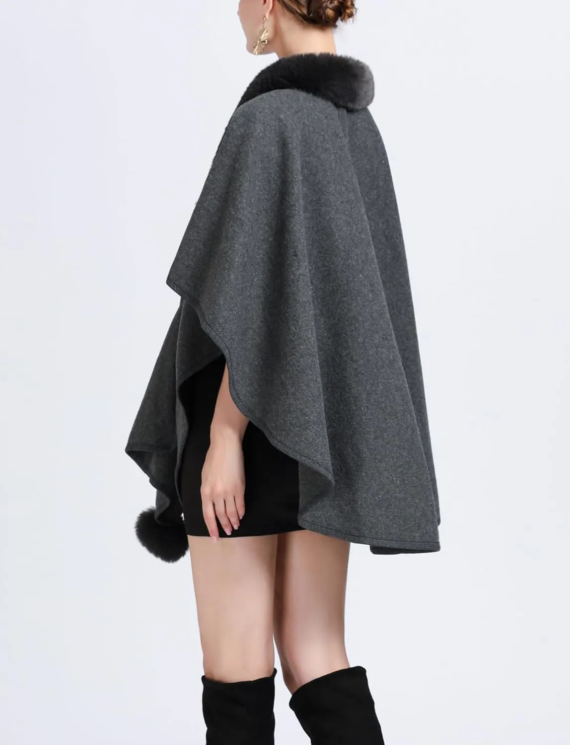Plush Collar Shawl Elegant Poncho Loose Cape Stylish Cloak Open Front Coat