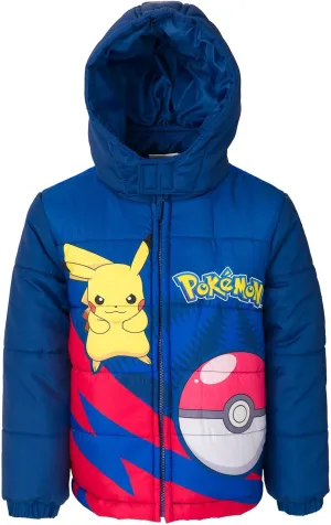 Pokemon Pikachu Zip Up Winter Coat Puffer Jacket Toddler to Big Kid Sizes (4-14-16)