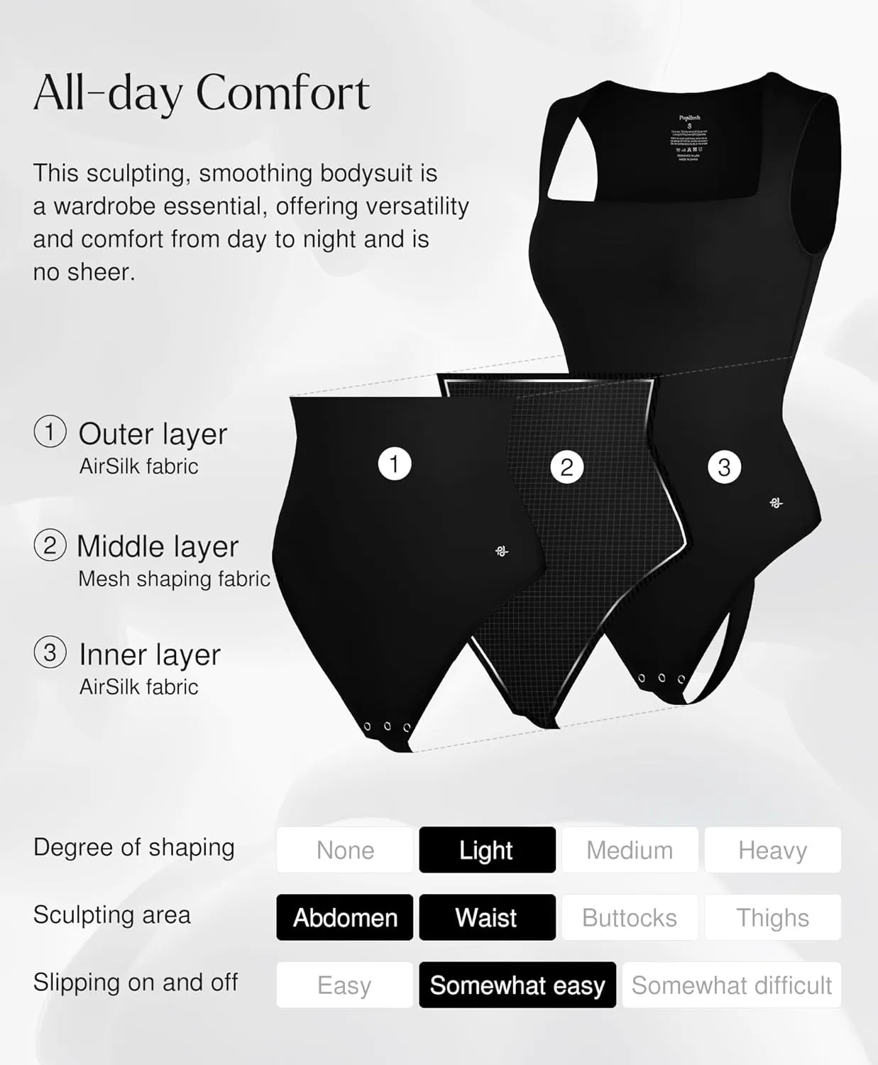 Popilush Body Suits for Womens - Cute Going Out Tops - Square Neck Sleeveless Shapewear Bodysuits Concert Outfits