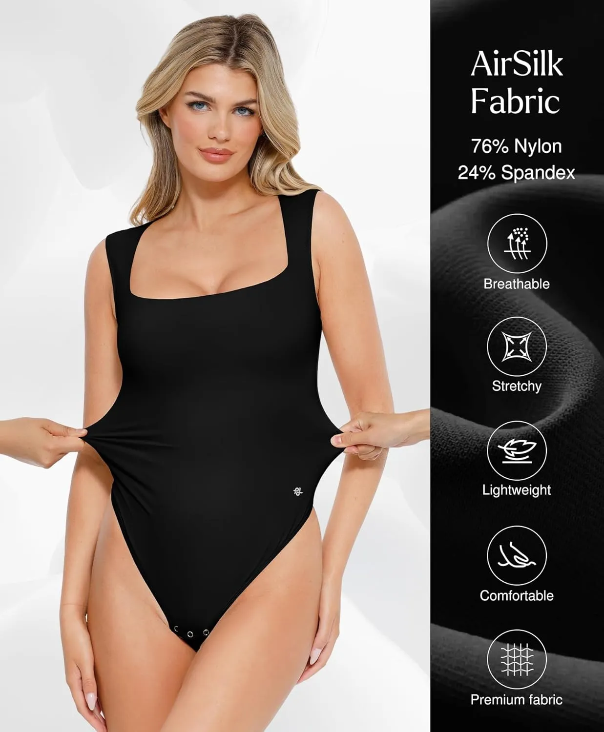 Popilush Body Suits for Womens - Cute Going Out Tops - Square Neck Sleeveless Shapewear Bodysuits Concert Outfits
