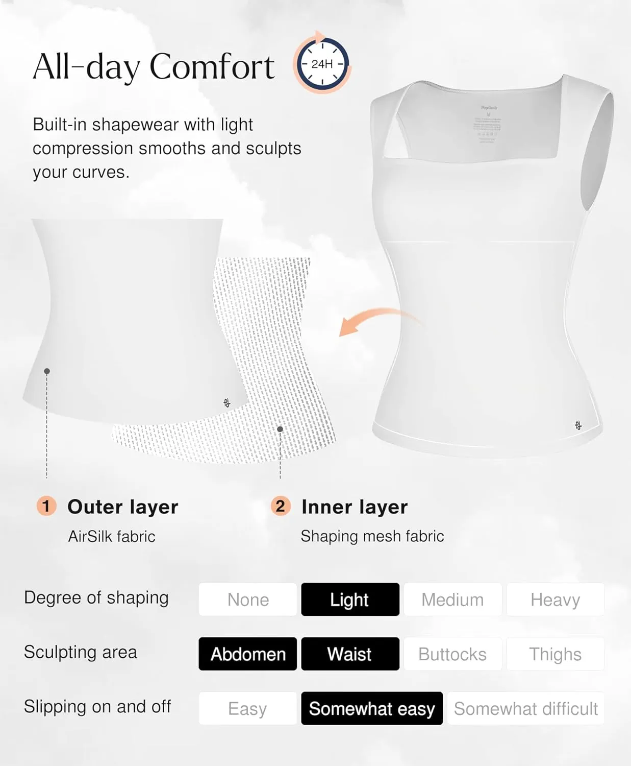 Popilush Shapewear Tank Top For Women - Square Neck Sleeveless Women'S Basic Tummy Control Tops Summer Outfits Going Out Tops