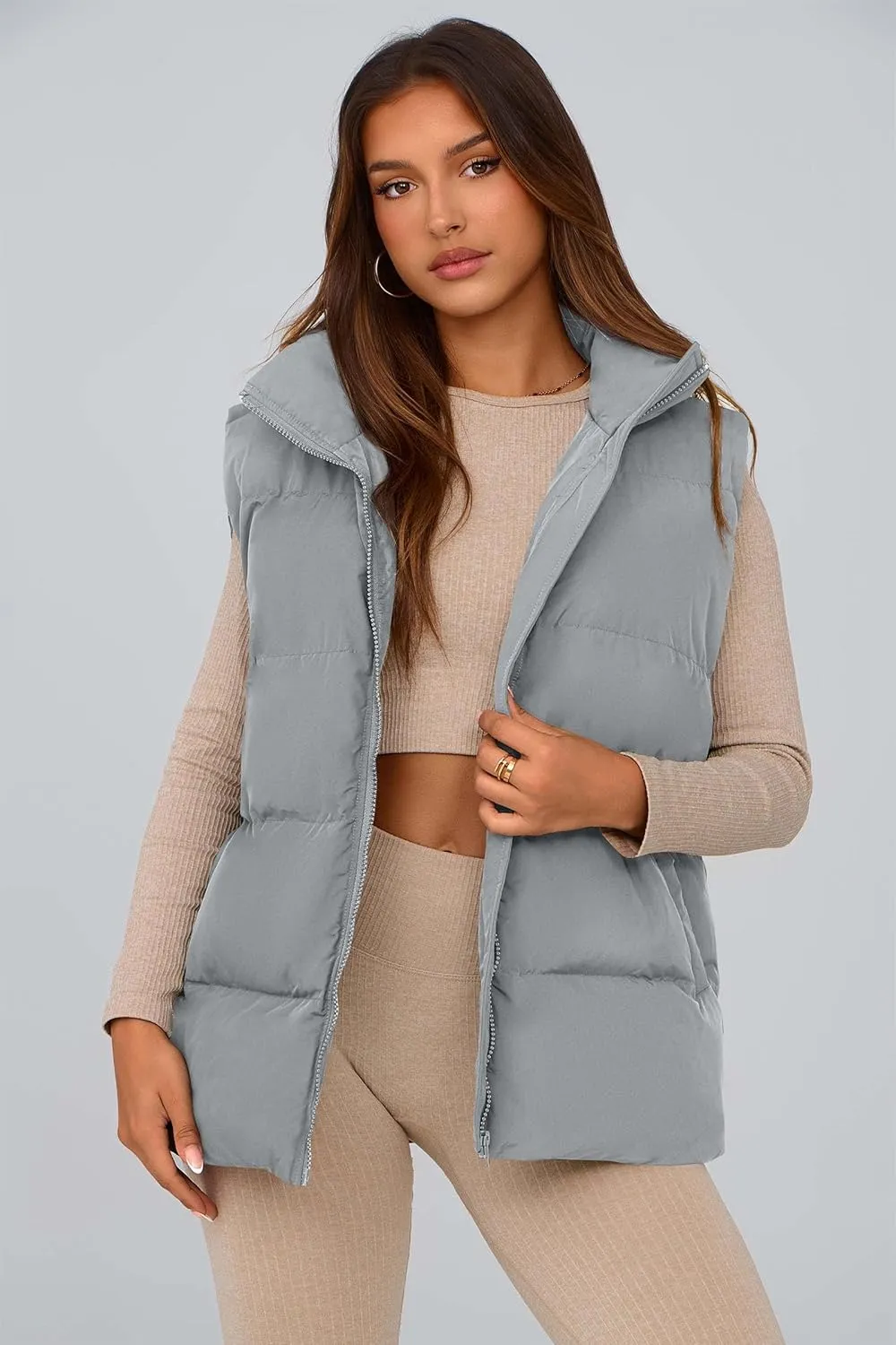PRETTYGARDEN Women's Puffer Jacket Vests Casual Sleeveless Stand Collar Zip Up Coats Warm Winter Outerwear