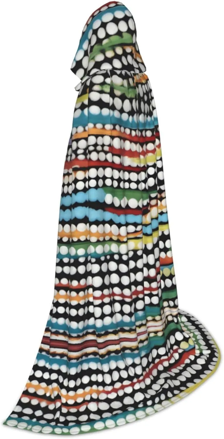 Rainbow Polka Dot Stripe Black and White Hood Cloak,Hooded Cape Cloak,Halloween Witch Wizard Raven Vampire Cosplay