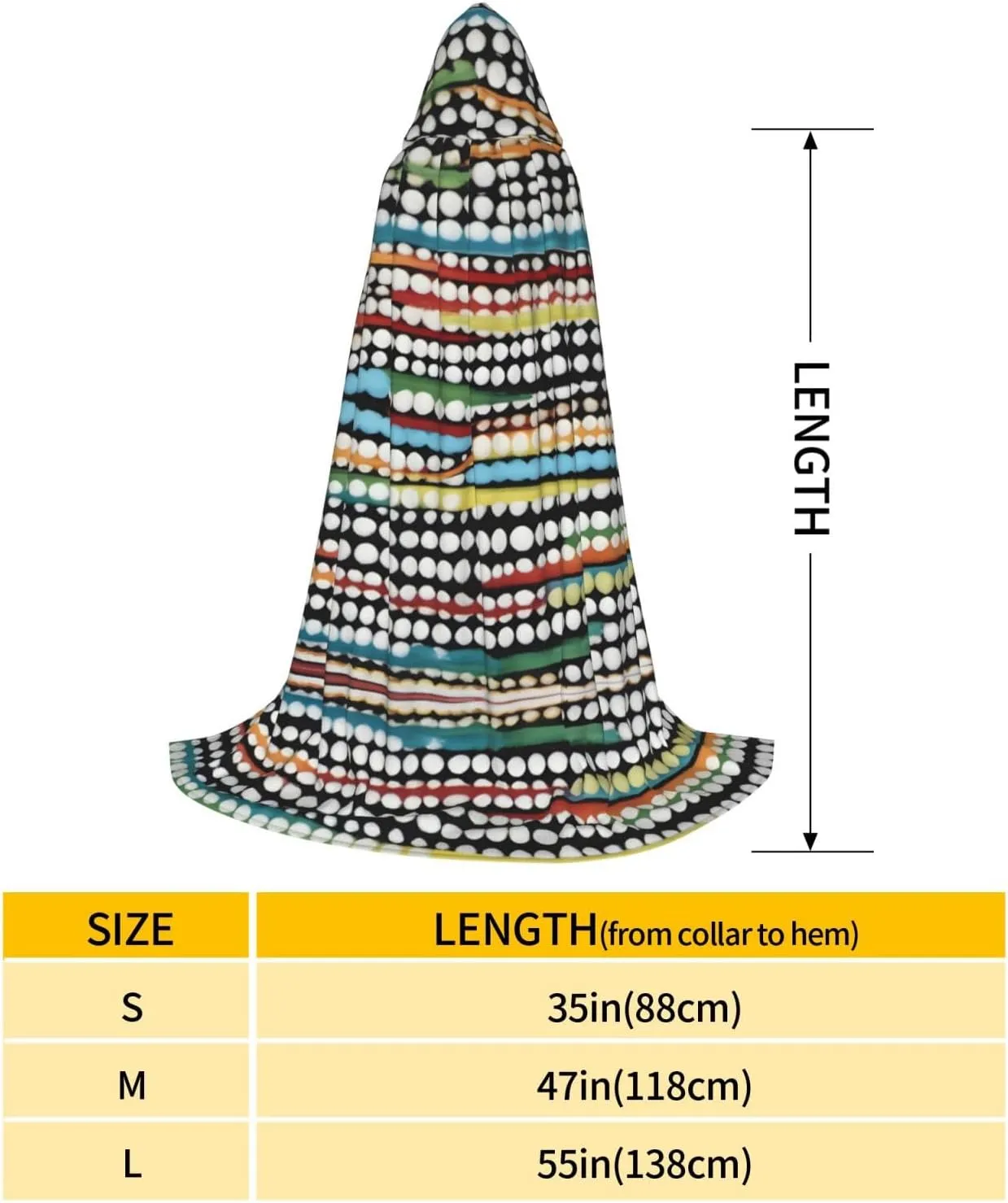Rainbow Polka Dot Stripe Black and White Hood Cloak,Hooded Cape Cloak,Halloween Witch Wizard Raven Vampire Cosplay
