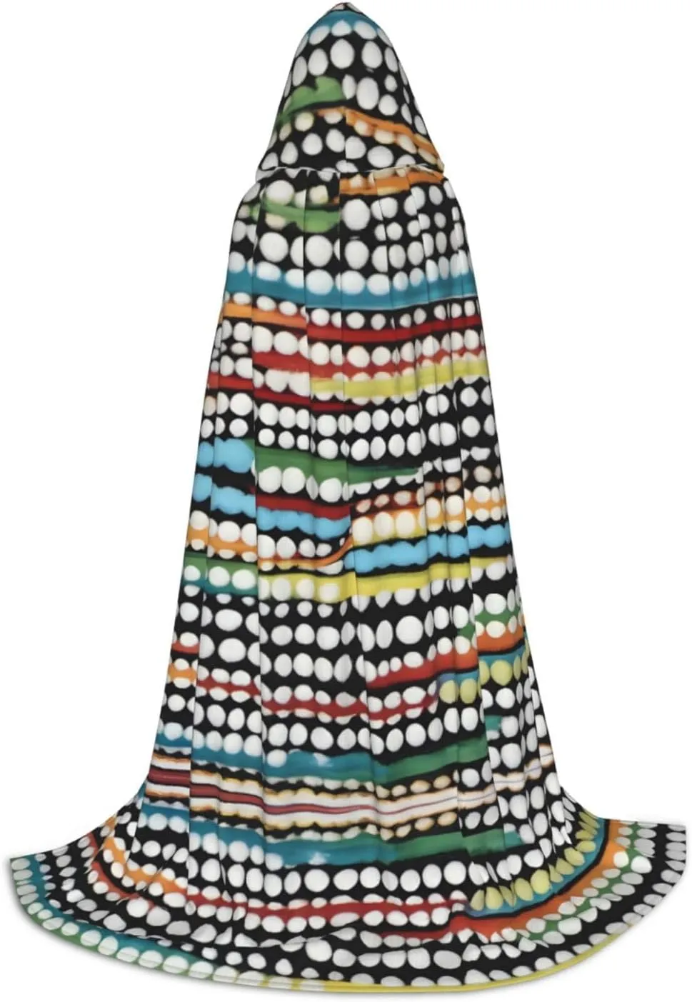 Rainbow Polka Dot Stripe Black and White Hood Cloak,Hooded Cape Cloak,Halloween Witch Wizard Raven Vampire Cosplay