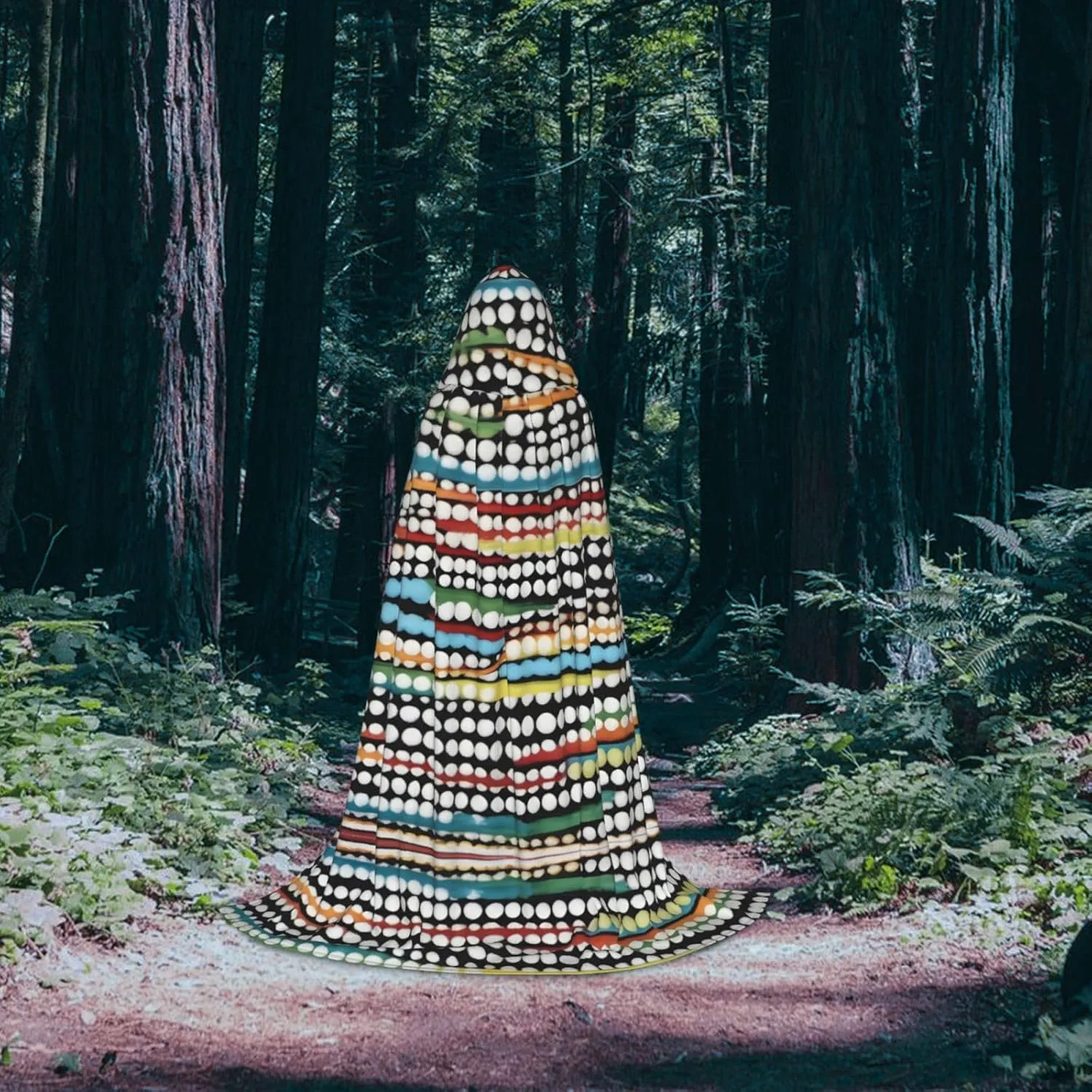 Rainbow Polka Dot Stripe Black and White Hood Cloak,Hooded Cape Cloak,Halloween Witch Wizard Raven Vampire Cosplay