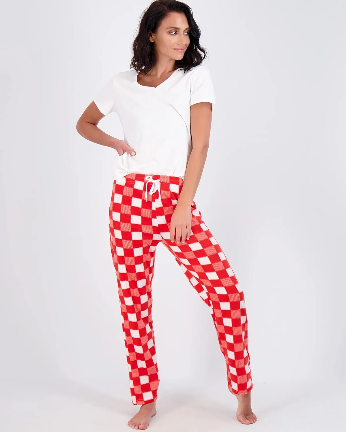 Real Essentials 3 Pack: Womens Fleece Ultra-Soft Comfy Pajama Lounge Pants Sleepwear (Available in Plus Size)
