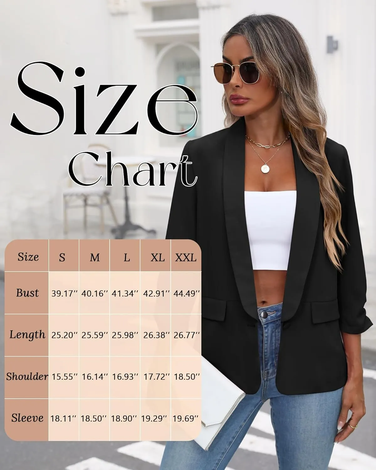 Riyiper Women's 3/4 Sleeve Blazer Open Front Blazer Jackets Casual Outfits Work Office Suit with Pockets