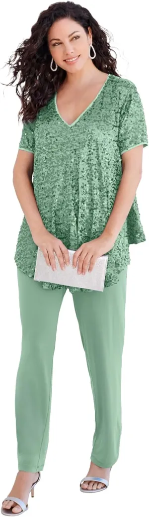 Roaman's Women's Plus Size Sequin Pant Set