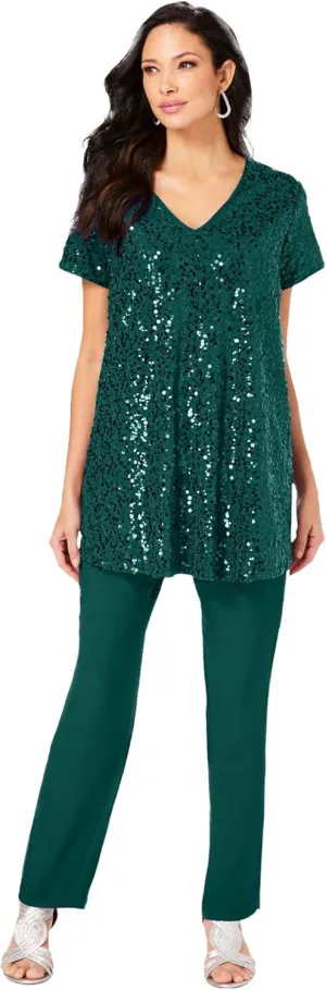 Roaman's Women's Plus Size Sequin Pant Set