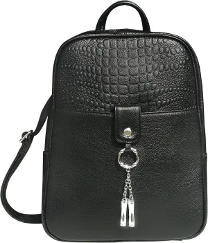 Roma Leathers Gun Concealment Backpack - Premium Black Cowhide Leather Fashion Bag - Crocodile Debossed Leather Patch - YKK Locks - Designed in USA