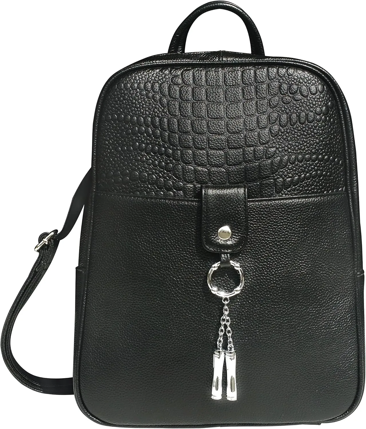 Roma Leathers Gun Concealment Backpack - Premium Black Cowhide Leather Fashion Bag - Crocodile Debossed Leather Patch - YKK Locks - Designed in USA