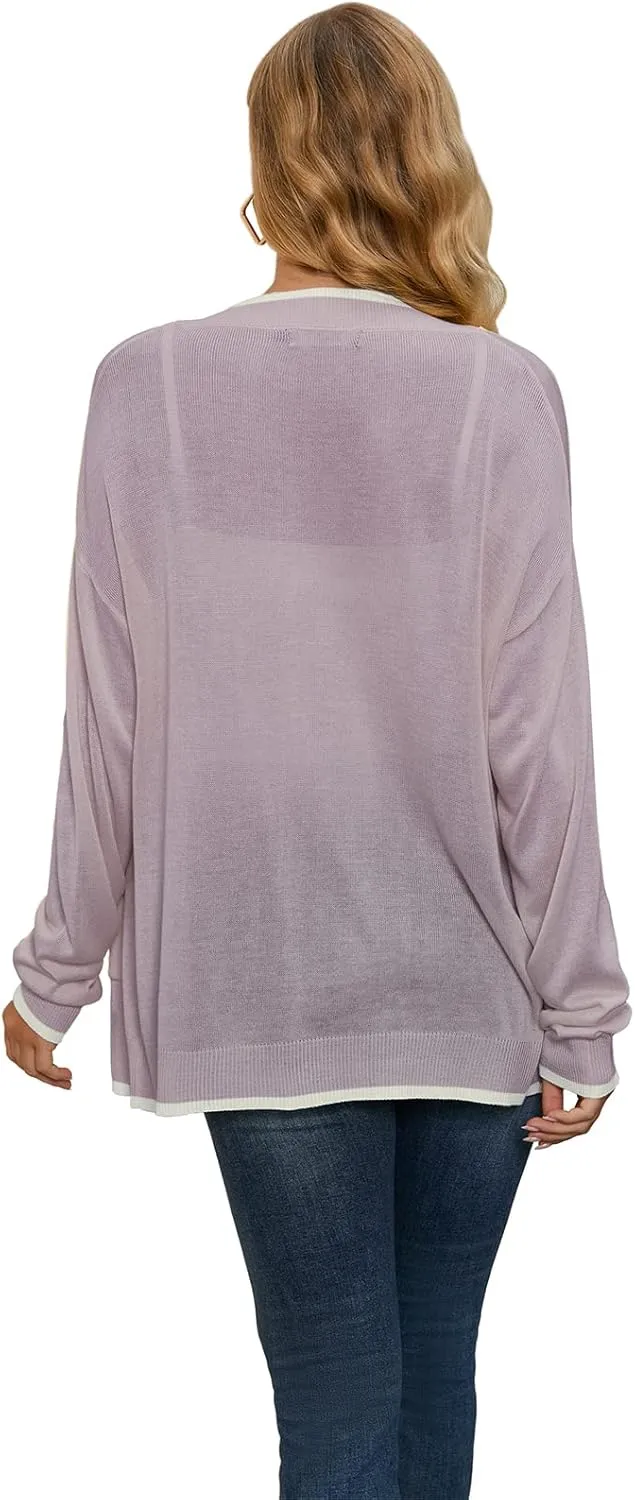 Sanifer Women's Casual Long Sleeve Loose Knit Open Front Sweater Cardigan Coat Outerwear