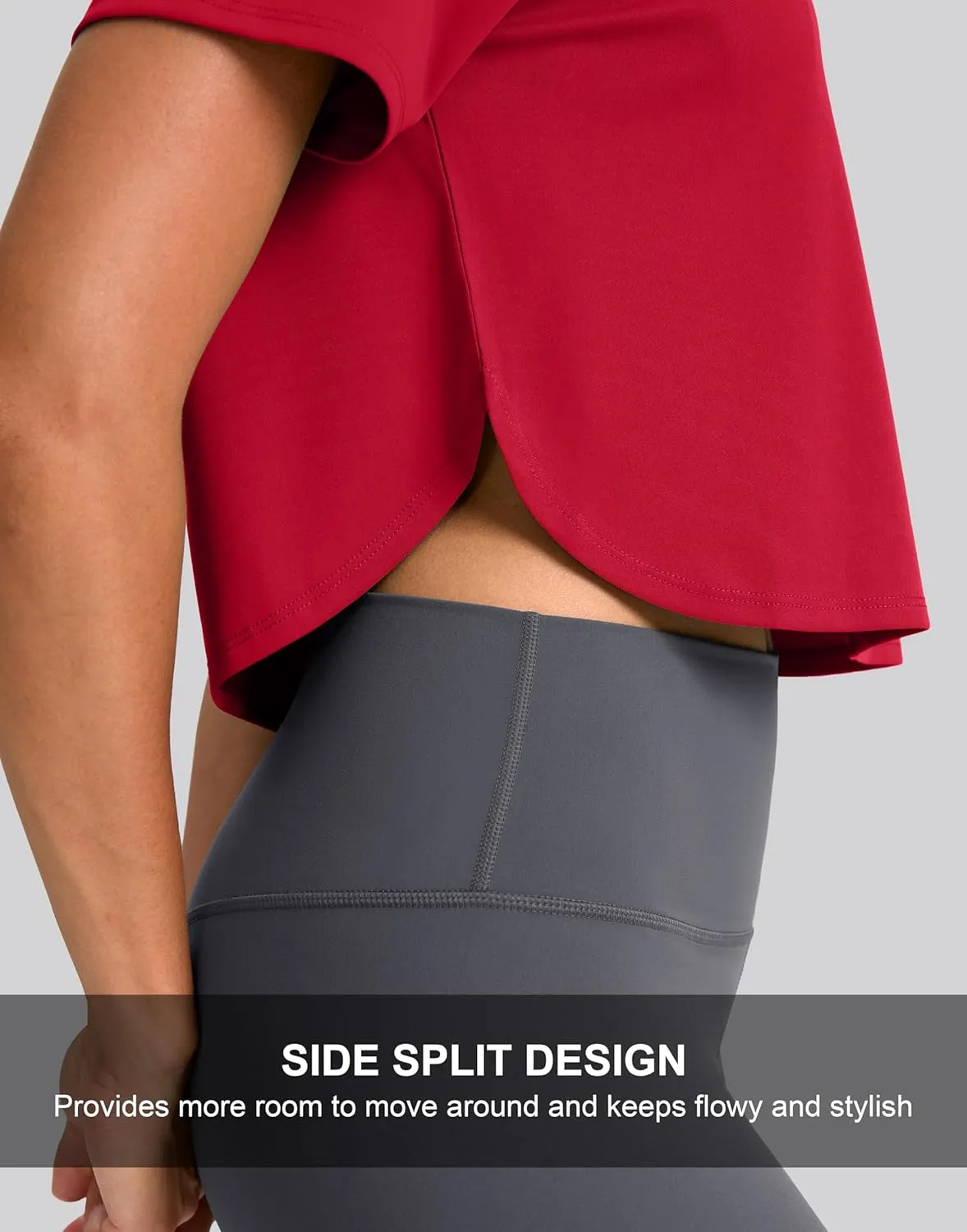 SANTINY Workout Crop Tops for Women Short Sleeve Athletic Shirts Cropped T-Shirt Yoga Gym Tops with Split Hem