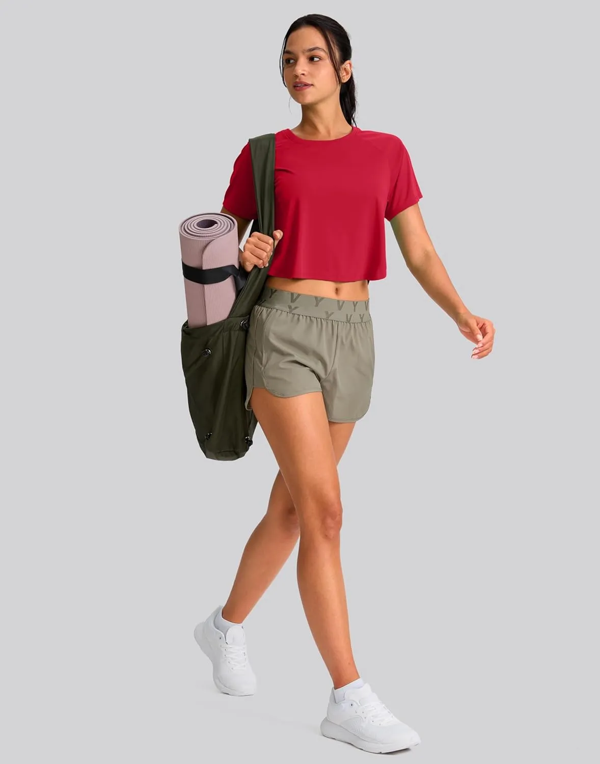 SANTINY Workout Crop Tops for Women Short Sleeve Athletic Shirts Cropped T-Shirt Yoga Gym Tops with Split Hem