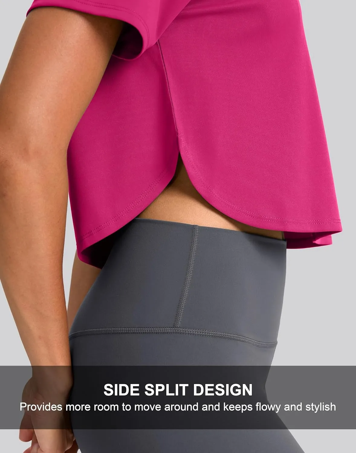 SANTINY Workout Crop Tops for Women Short Sleeve Athletic Shirts Cropped T-Shirt Yoga Gym Tops with Split Hem