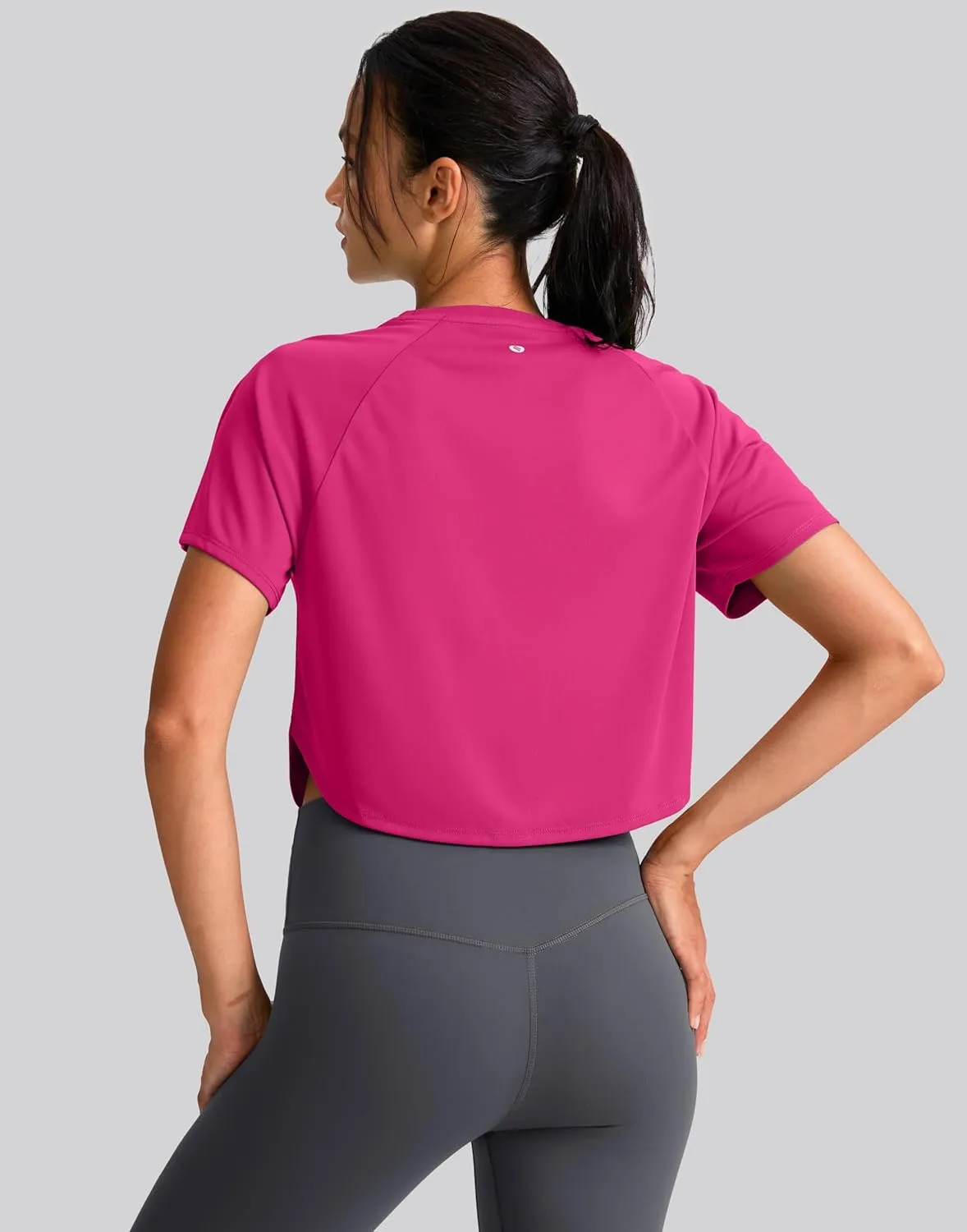 SANTINY Workout Crop Tops for Women Short Sleeve Athletic Shirts Cropped T-Shirt Yoga Gym Tops with Split Hem