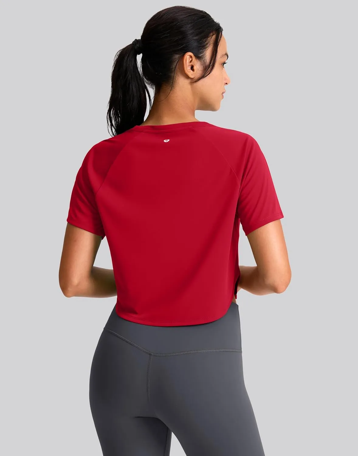 SANTINY Workout Crop Tops for Women Short Sleeve Athletic Shirts Cropped T-Shirt Yoga Gym Tops with Split Hem