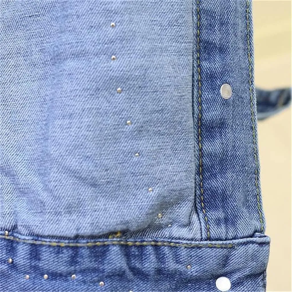 SaoBiiu Autumn Women Denim Jacket Embroidery Floral Jean Jacket Beading Pearl Ripped Hole Outerwear