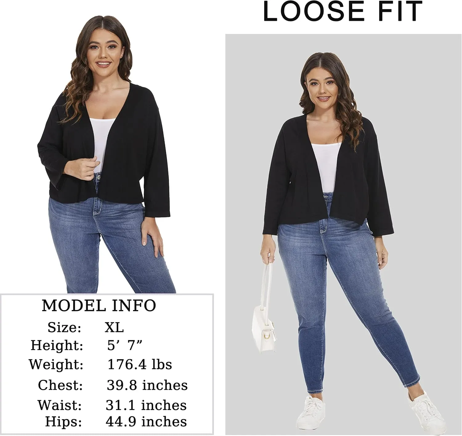 Satuun Women's 3/4 Sleeve Shrugs Lightweight Open Front Cropped Cardigan Tops