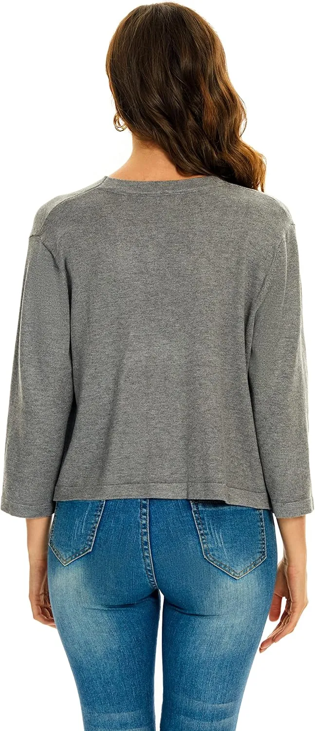 Satuun Women's 3/4 Sleeve Shrugs Lightweight Open Front Cropped Cardigan Tops
