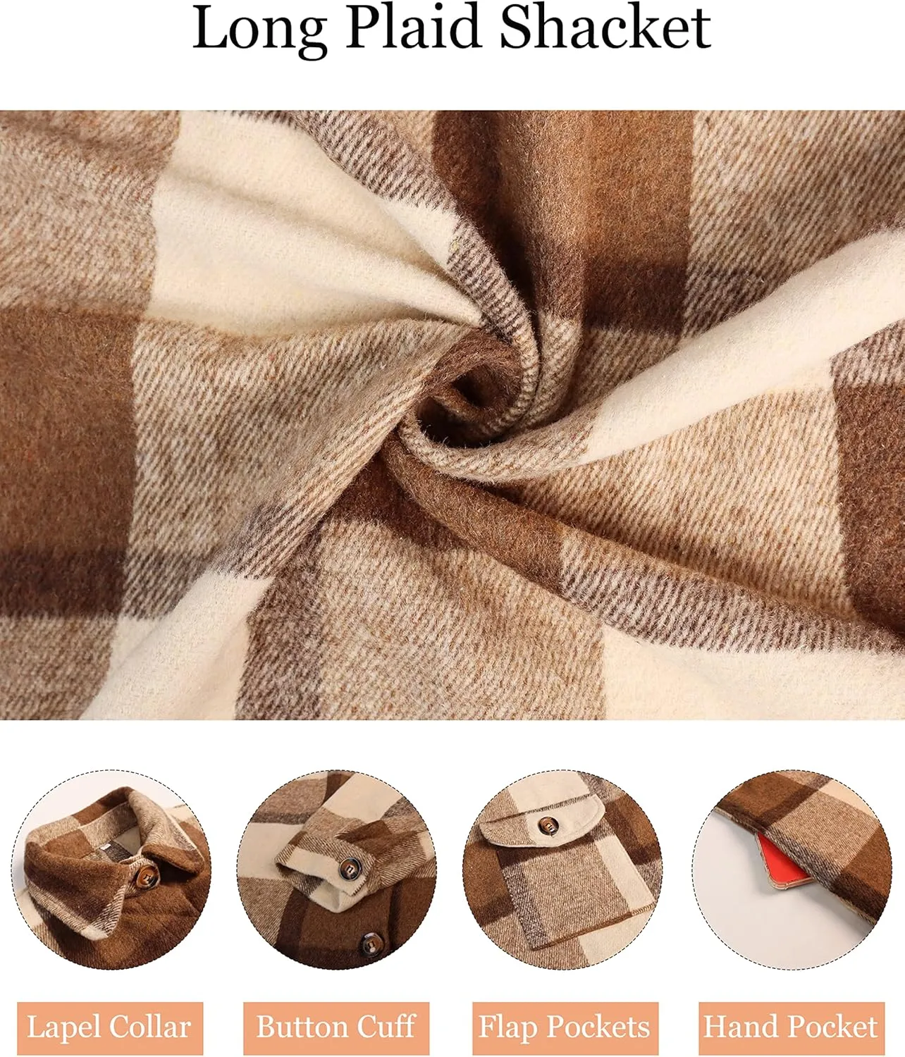 SeekMe Women's Oversized Flannel Plaid Shacket Jacket Flap Pocket Lapel Button Down Long Shirt Jackets