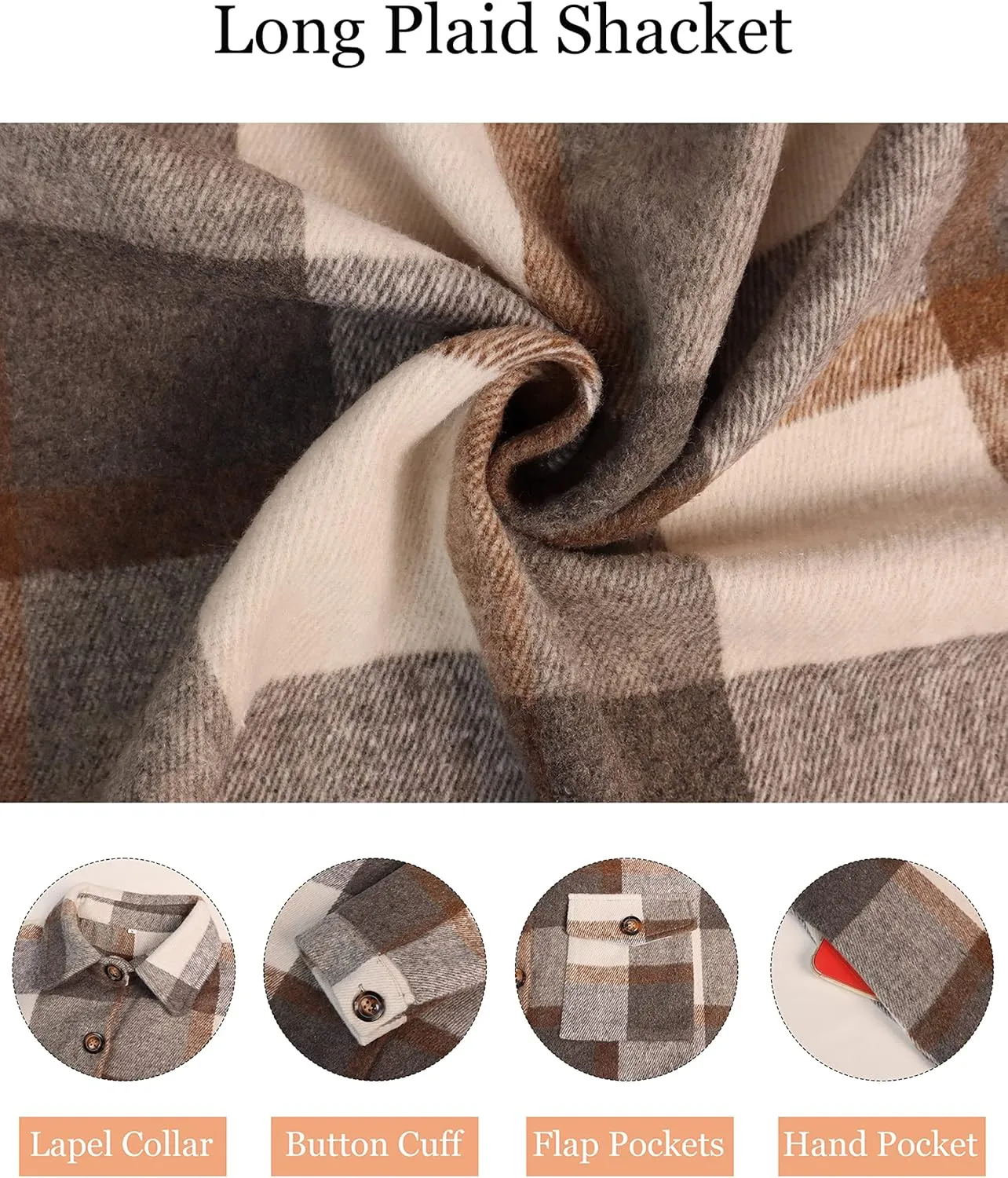 SeekMe Women's Oversized Flannel Plaid Shacket Jacket Flap Pocket Lapel Button Down Long Shirt Jackets