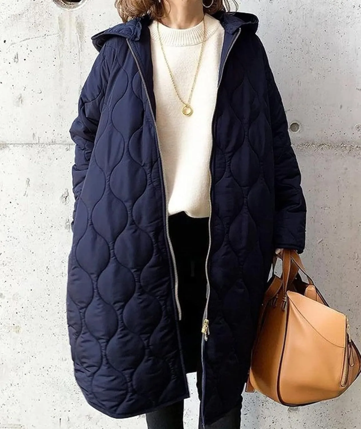 Sexyshine Women's Diamond Quilted Jacket Zipper Up Hooded Long Lightweight Padding Down Coat with Pockets