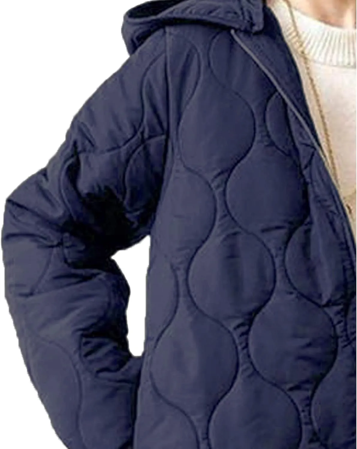 Sexyshine Women's Diamond Quilted Jacket Zipper Up Hooded Long Lightweight Padding Down Coat with Pockets