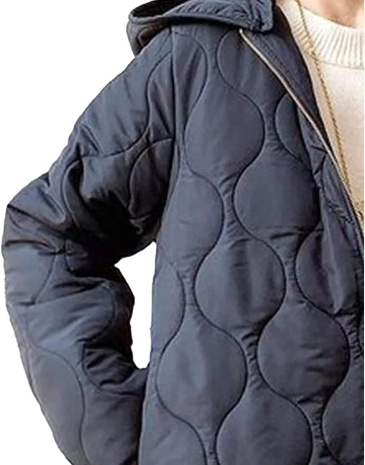 Sexyshine Women's Diamond Quilted Jacket Zipper Up Hooded Long Lightweight Padding Down Coat with Pockets