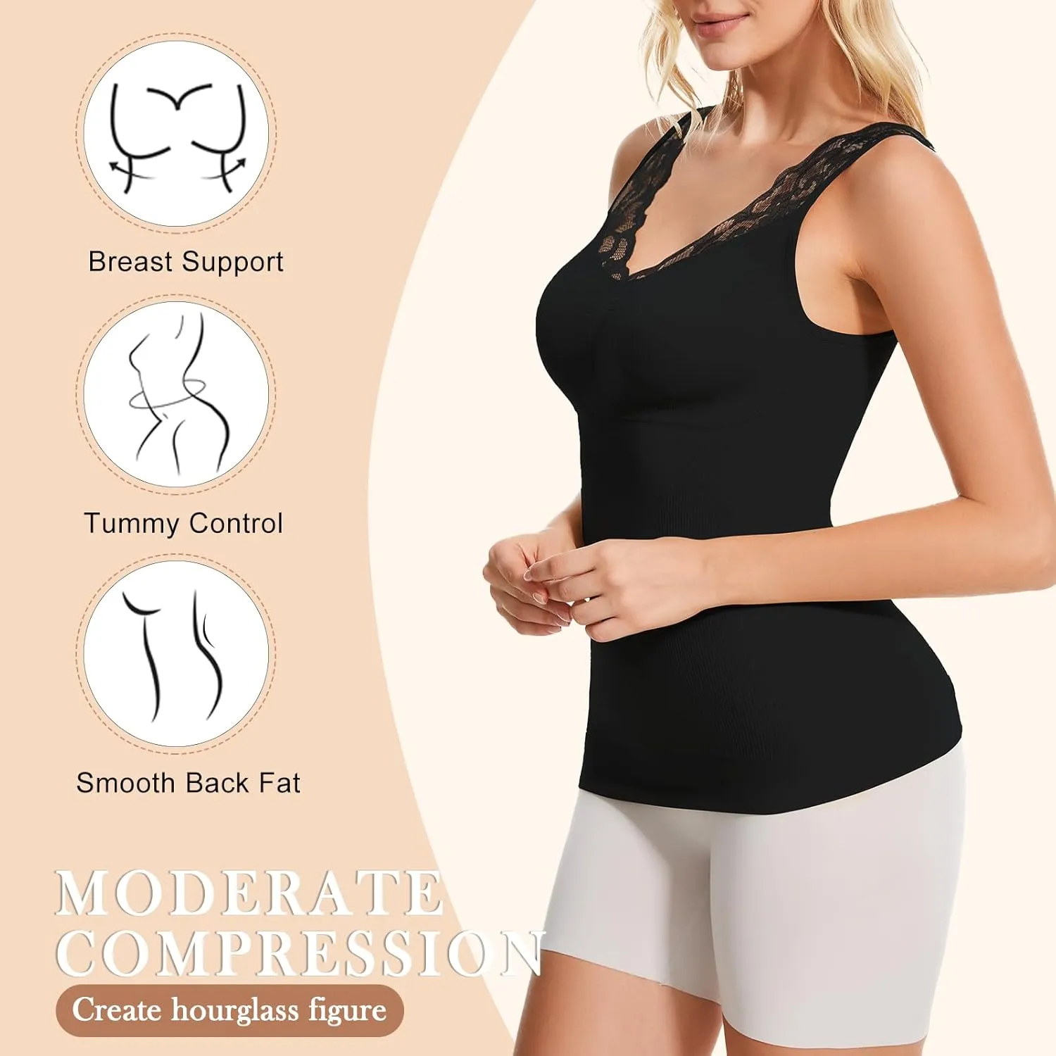 Shapewear Tank Tops for Women Tummy Control Shaper Cami with Built in Bra Lace Slimming Camisole Compression Tanks